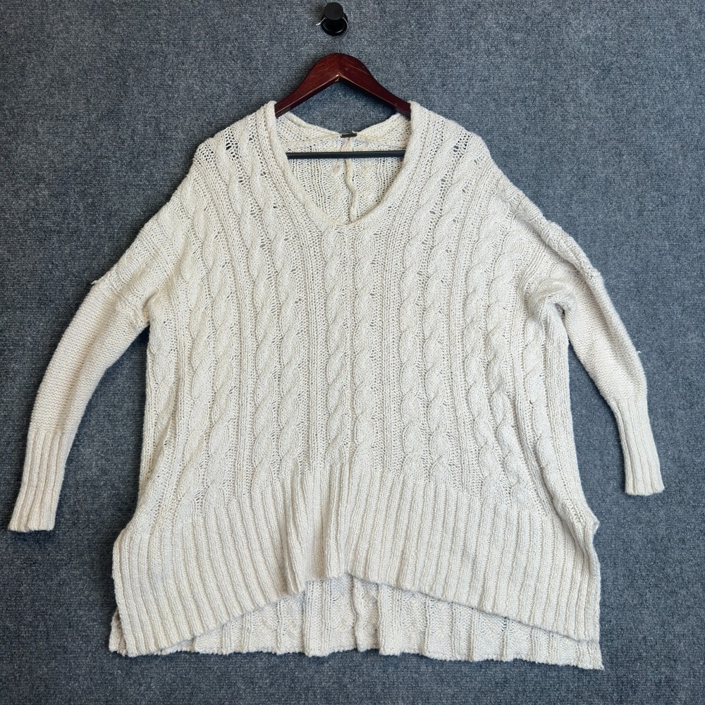 Free People Sweater Womens XS White Cable Knit Oversized Relaxed Fit Beach Flowy